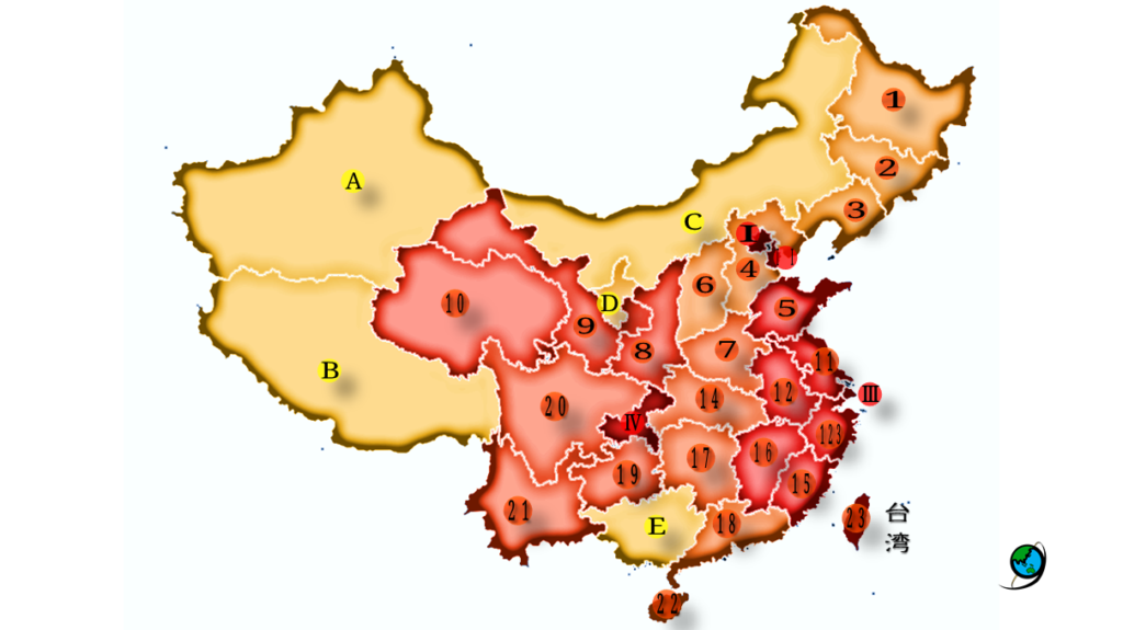 中国の行政区分　地図　省　直轄市　台湾　自治区